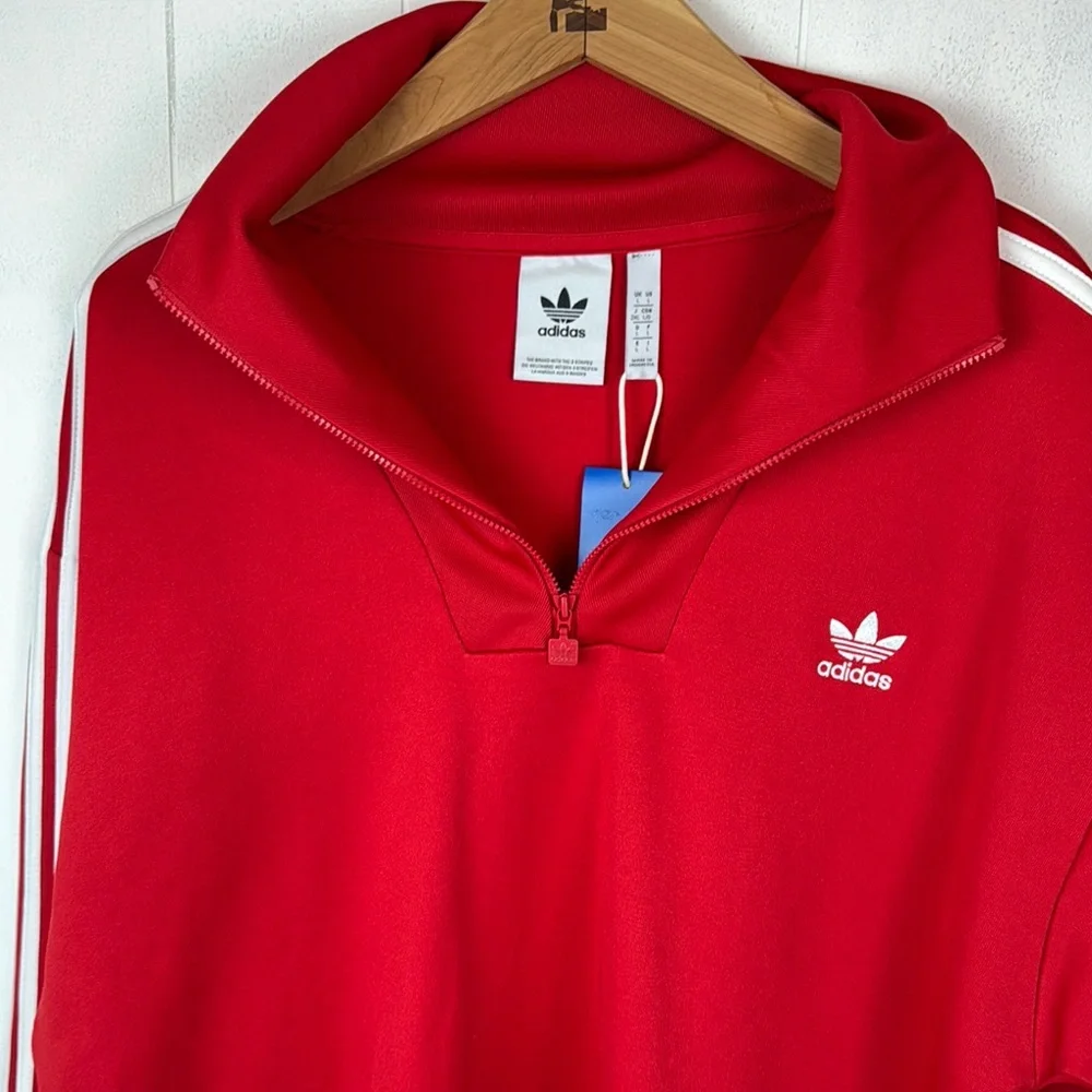 Adidas Red 1/4 Zip Up Sweatshirt Jacket with Signature Stripes Size L NWT